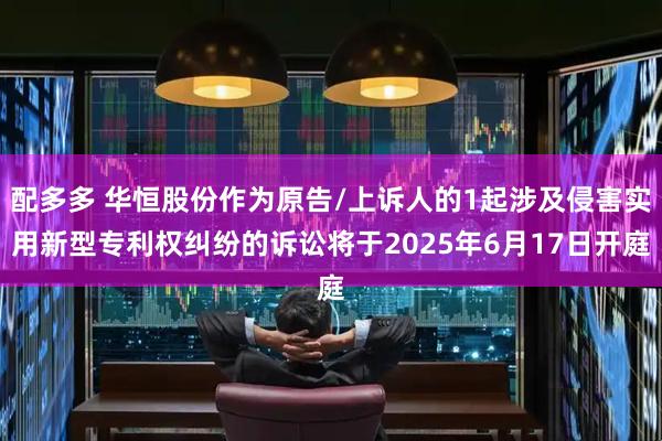 配多多 华恒股份作为原告/上诉人的1起涉及侵害实用新型专利权纠纷的诉讼将于2025年6月17日开庭